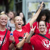 3 Students at Temple Fest Smile in a Candid 