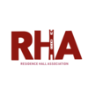 Residence Hall Association in red text with the Bell Tower outlined in the letter H