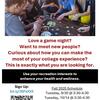 Alt text for the flyer: Seven individuals are playing a board game and appear to be having fun. The flyer advertises "Recreation Is My Therapy," and it shares the Fall 2026 Recreation Schedule for meeting new people. A QR code is included.